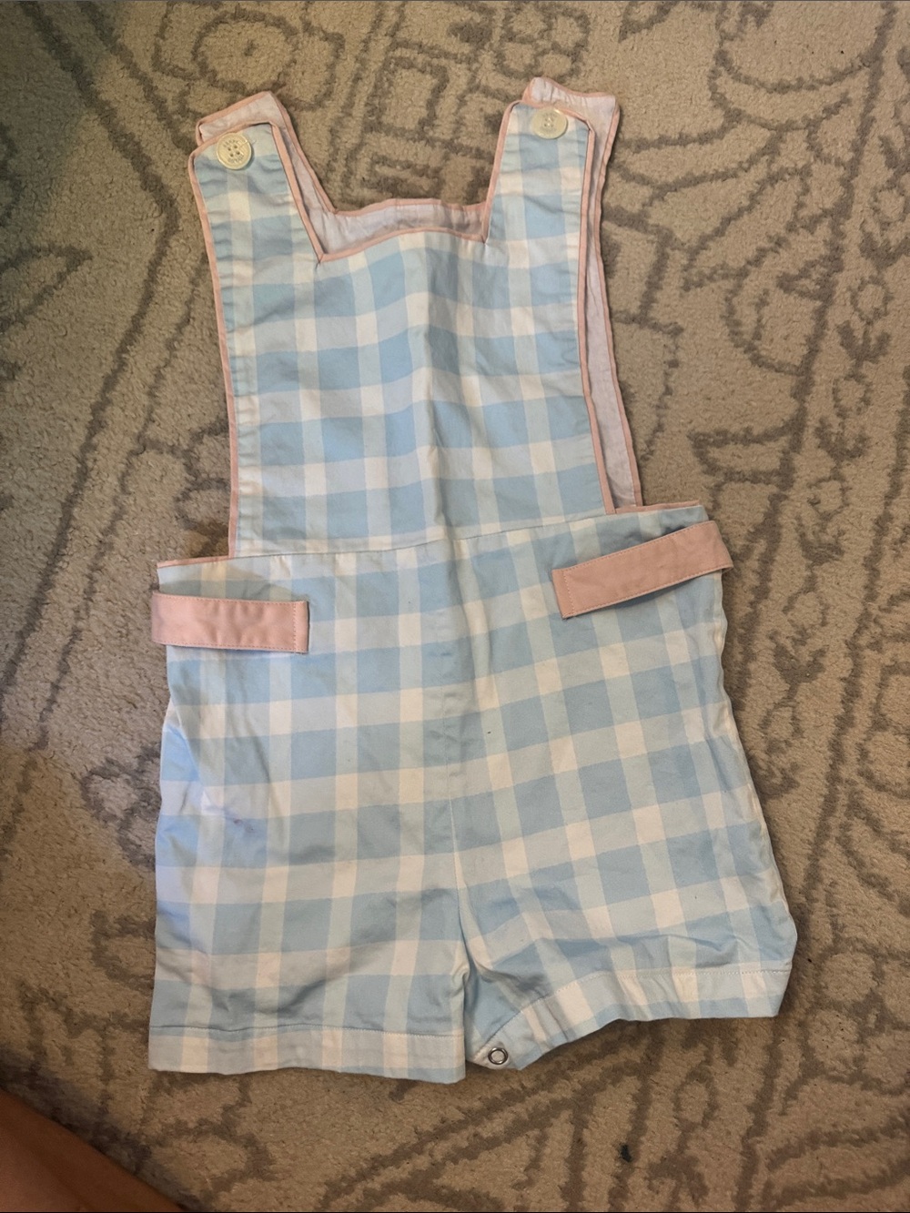 Henry Duvall Children's Blue Gingham Shortalls with Pink Trim